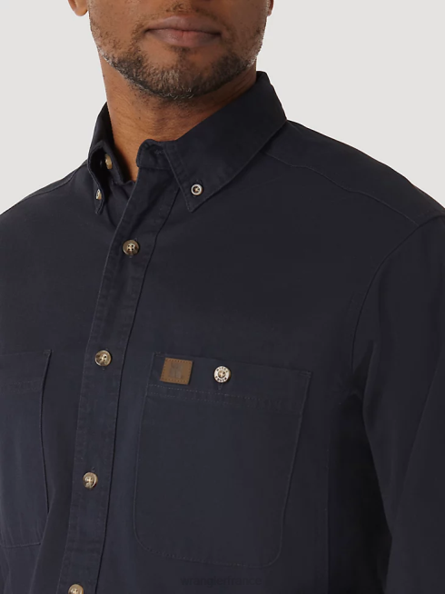 Wrangler Hommes riggs workwear chemise de travail boutonnée à manches longues en sergé uni PN28D350 vêtements marine (3w501nv)