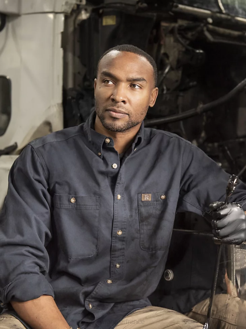 Wrangler Hommes riggs workwear chemise de travail boutonnée à manches longues en sergé uni PN28D350 vêtements marine (3w501nv)