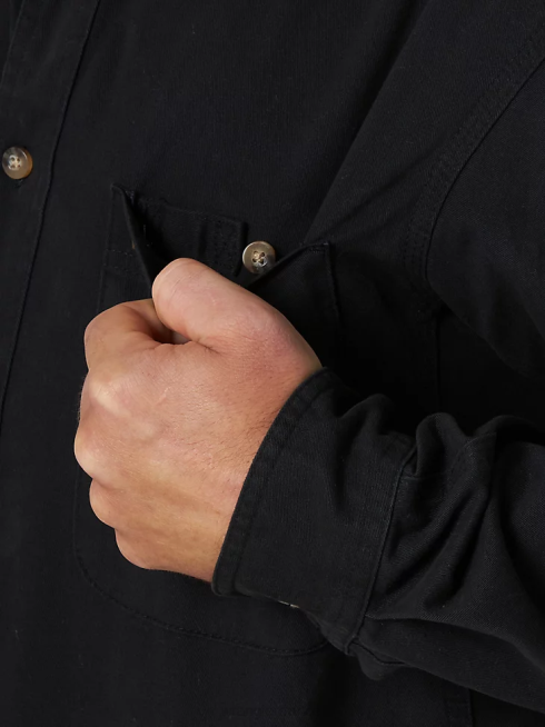 Wrangler Hommes riggs workwear chemise de travail boutonnée à manches longues en sergé uni PN28D353 vêtements noir (103w501bk)