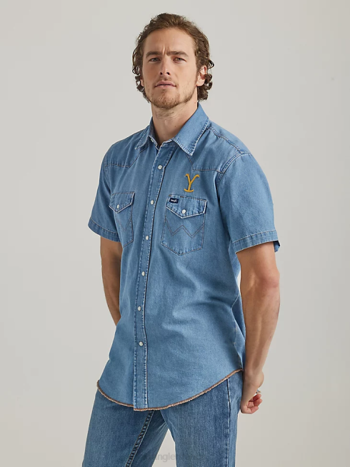 Wrangler x Yellowstone Hommes chemise de travail en chambray à manches courtes PN28D505 vêtements indigo délavé (112337485)