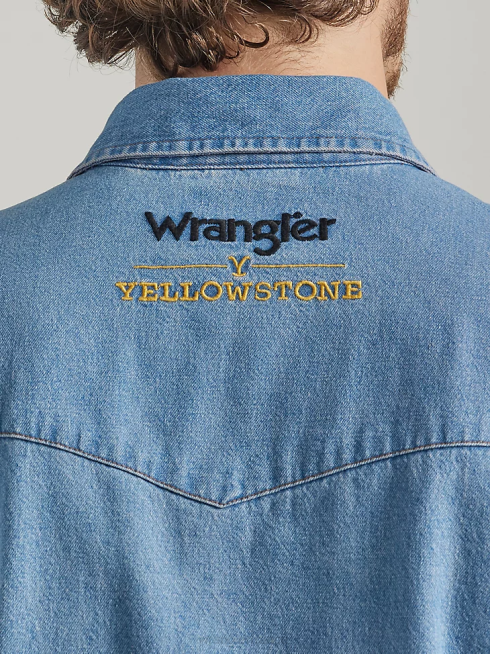 Wrangler x Yellowstone Hommes chemise de travail en chambray à manches courtes PN28D505 vêtements indigo délavé (112337485)